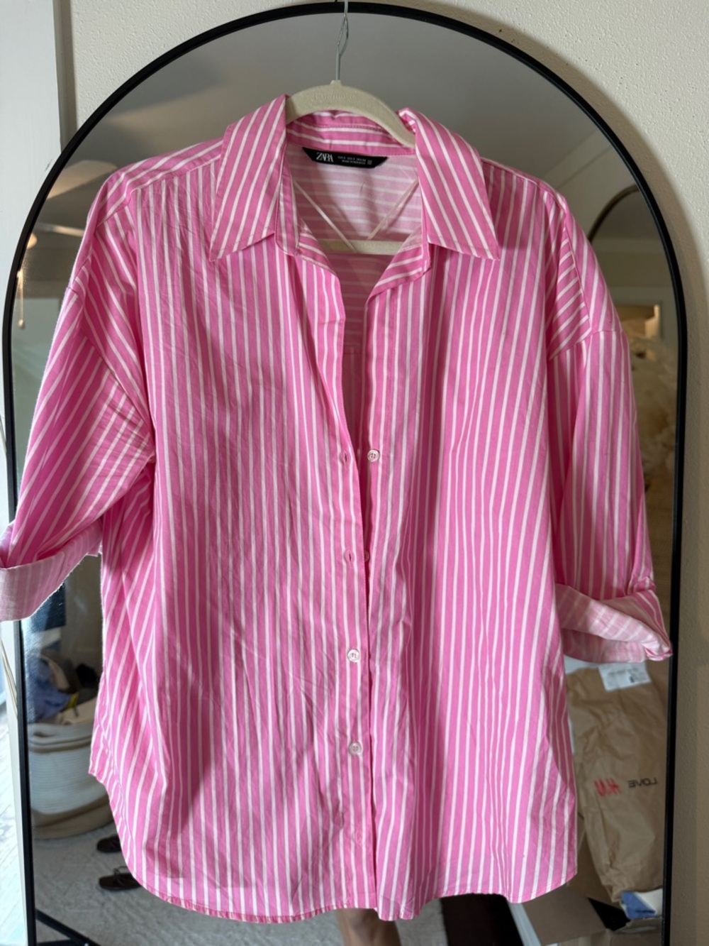 ZARA Pink & White Striped Button-Up Shirt